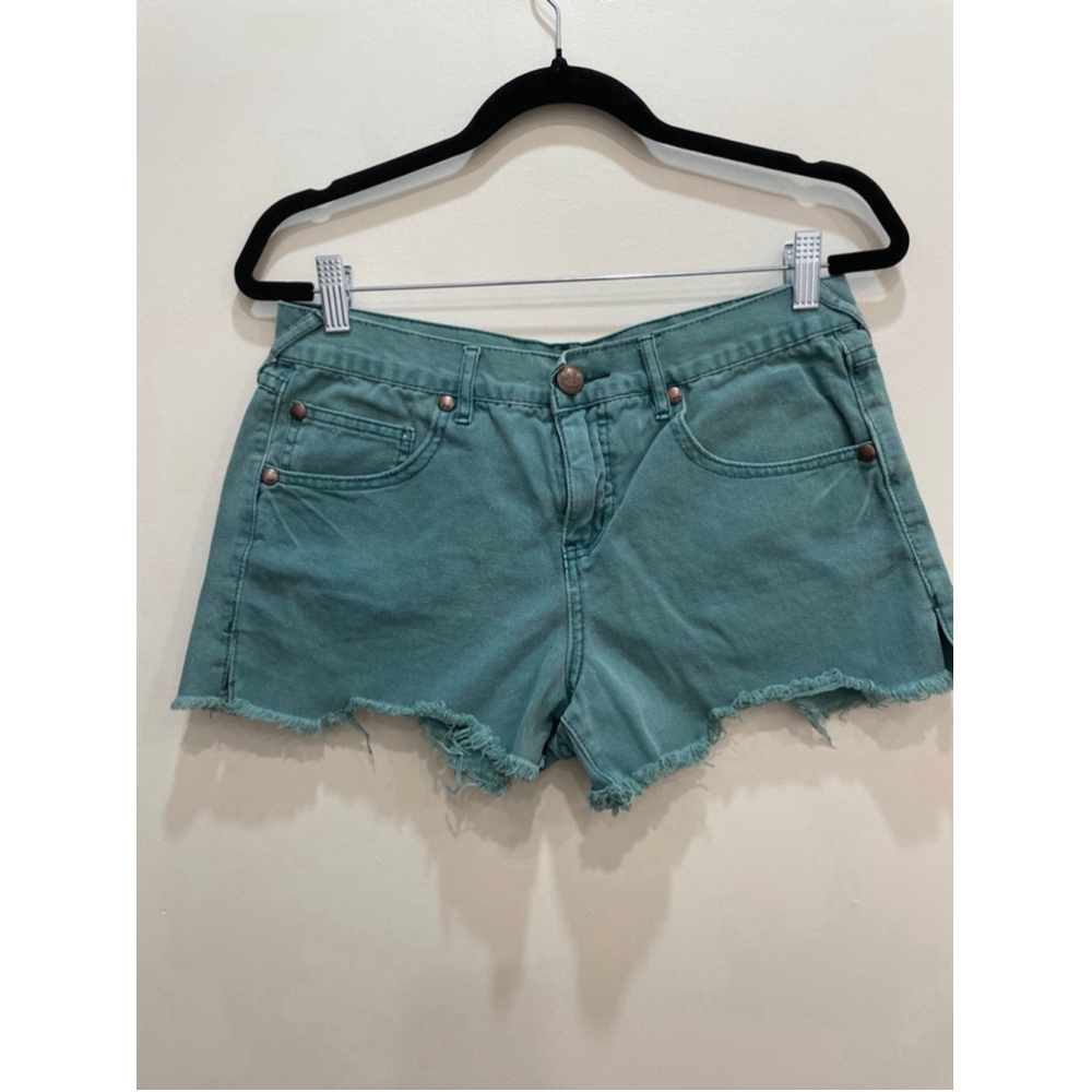Free People Cut Off Denim Shorts Size 29 Green Raw Hem Festival Cowgirl Booty